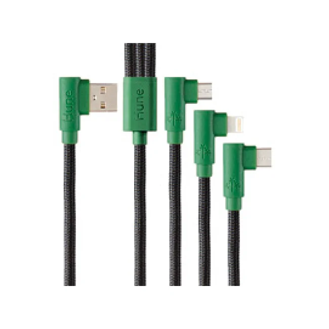 CABLE 3 EN 1 MICROUSB/TIPO C/LIGHTNING HUNE HIEDRA SUSTENTABLE TRENZADO 90ª 1.2M COMPATIBLE CON IPHONE (BOSQUE)
