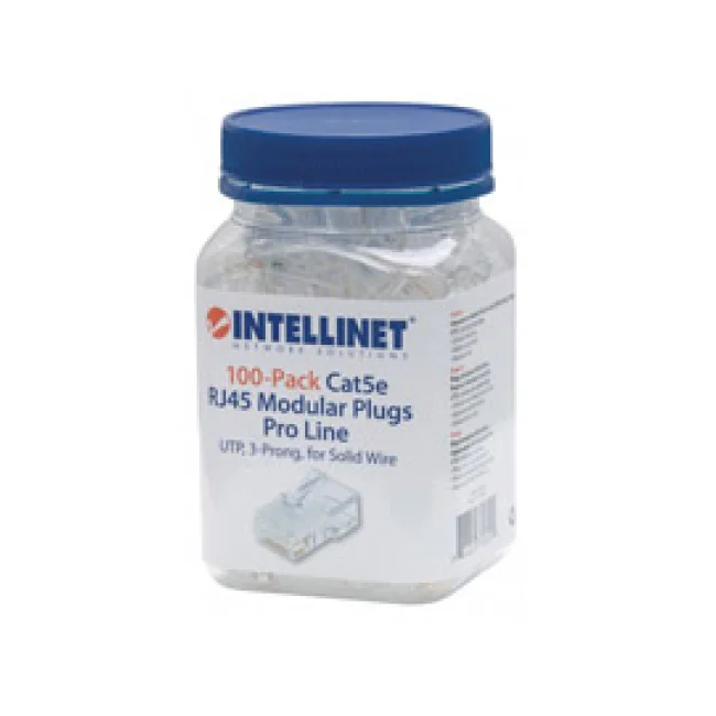 Intellinet PLUG RJ45 CAT5E SOLIDO UTP BOTE 100 PZAS ORO 50-MICRAS PRO