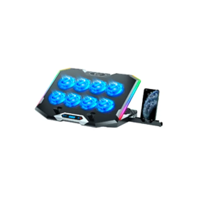 Base enfriadora Balam Rush para laptop 17 Eolox Frost Pro EF760 Legend Negro 15Vent 60mm 1xUSB A 1xUSB C Soporte para Celular 8Niveles de Ajuste RGB