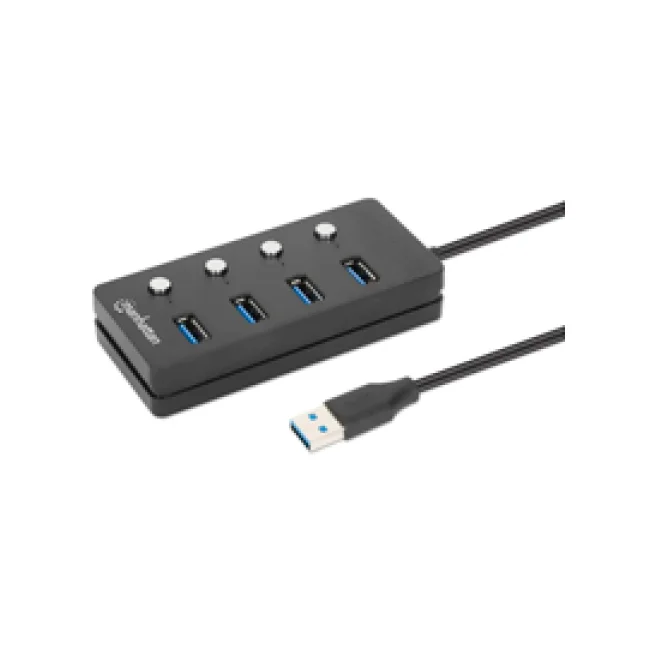Manhattan 180887 base para laptop o replicador de puertos USB 3.2 Gen 1 (3.1 Gen 1) Type-A Negro