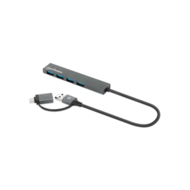 Manhattan 181006 base para laptop o replicador de puertos USB 3.2 Gen 1 (3.1 Gen 1) Type-A Gris
