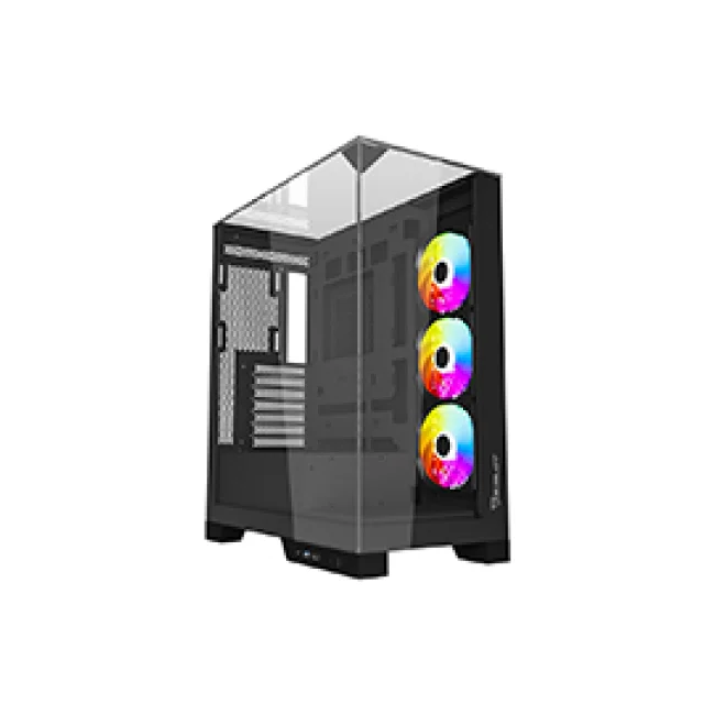 GABINETE OCELOT GAMING GLASS HUNTER 3 / MID TOWER /ATX, M-ATX, ITX LISTO PARA MB BTF / PANEL LATERAL, FRONTAL Y SUPERIOR DE CRISTAL TEMPLADO/ INCLUYE 3 VENTILADORES / ENFRIAMIENTO LIQUIDO HASTA 3600MM / GPU HASTA 400MM / COLOR NEGRO/USB TIPO C