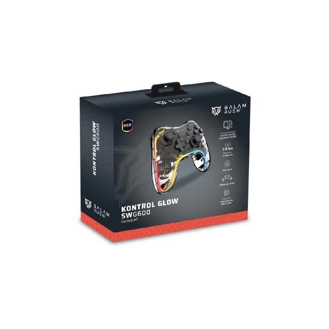 Gamepad BALAM RUSH Inalámbrico Kontrol Glow SW G600 / Bluetooth 5.0 / Compatible con Nintendo Switch + Lite + Oled + Android + IOS + Pc + Vibración Dual + Axis Gyro + Funciones Turbo + RGB / Recargable / Azender Neón - Transparente image 6