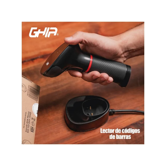 Ghia LECTOR DE CODIGOS DE BARRAS 2D INALAMBRICO // RECEPTOR USB // BLUETOOTH // BASE DE CARGA // COM Lector de código de barras manual CMOS Negro image 8