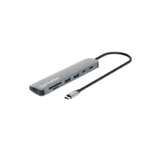 Manhattan 190442 base para laptop o replicador de puertos Alámbrico USB 3.2 Gen 1 (3.1 Gen 1) Type-C Gris