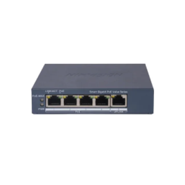 Hikvision DS-3E1505P-EI/M, Switch Gigabit PoE+ Monitoreable, 4 Puertos 1000 Mbps PoE+