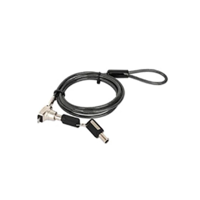 Manhattan Candado de seguridad Nano para laptop, con llave Candado antirrobo para laptop, dos llaves incluidas, cable de acero de 1.5 m (5 pies), cubierta de PVC negra traslúcida, plateado