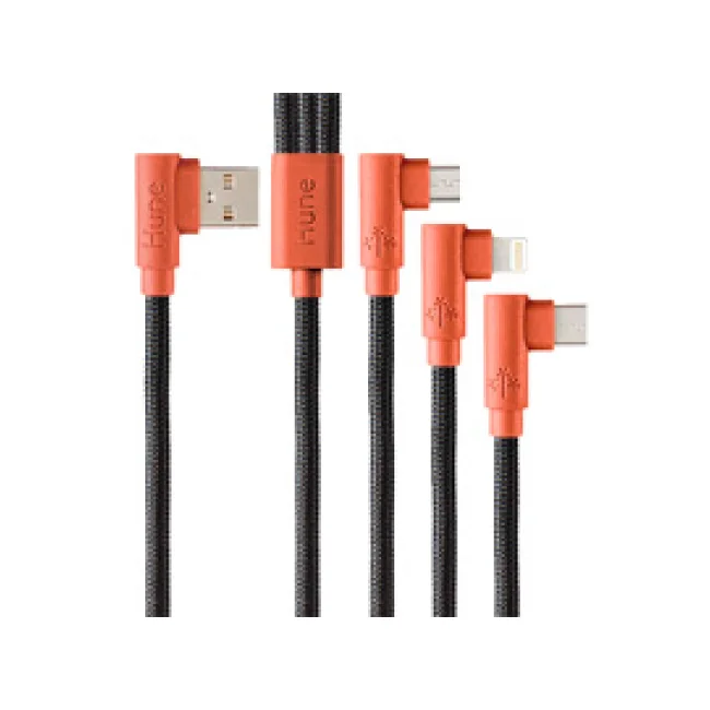 CABLE 3 EN 1 MICROUSB/TIPO C/LIGHTNING HUNE HIEDRA SUSTENTABLE TRENZADO 90ª 1.2M COMPATIBLE CON IPHONE (CORTEZA)