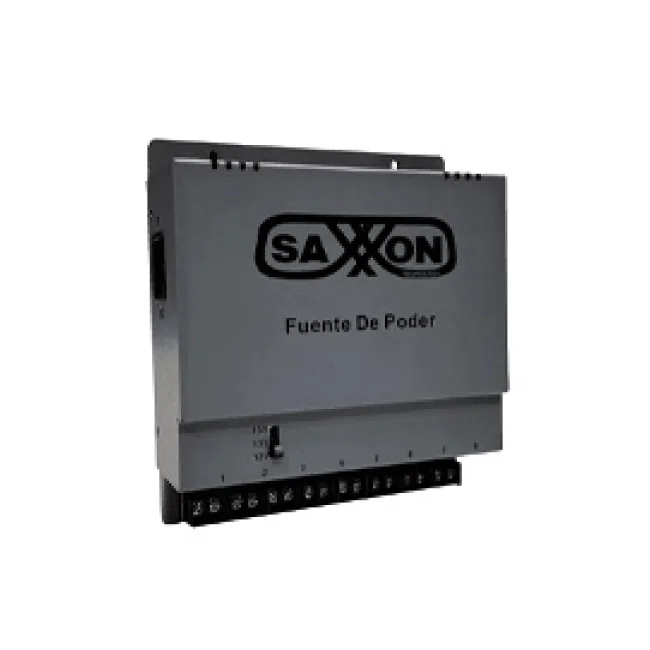 SAXXON ENERGIA PSU1208A - Fuente de poder Regulable Metálica/ Conexión de Hasta 8 Canales/ Voltaje de Ajuste 12V 13V o 15V cc/Salida de Hasta 8 Amp en los 8 Canales Máximo 1 Amp por canal// Instalación en Pared