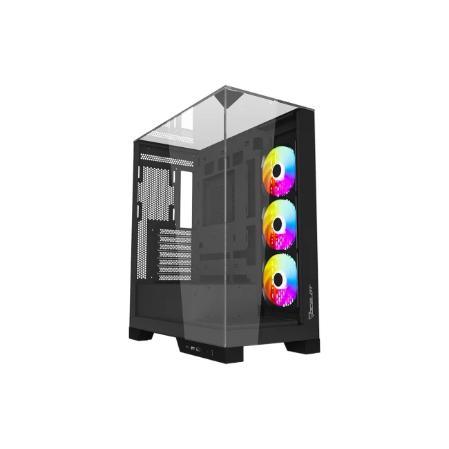 GABINETE OCELOT GAMING GLASS HUNTER 3 / MID TOWER /ATX, M-ATX, ITX LISTO PARA MB BTF / PANEL LATERAL, FRONTAL Y SUPERIOR DE CRISTAL TEMPLADO/ INCLUYE 3 VENTILADORES / ENFRIAMIENTO LIQUIDO HASTA 3600MM / GPU HASTA 400MM / COLOR NEGRO/USB TIPO C image 4