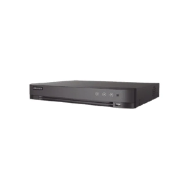 DVR Hikvision IDS-7216HQHI-M1/XT 16 canales TURBOHD  + 8 canales Ip 5 mpx lite 3K audio de dos vias por coaxitron reconocimiento facial 1 bahia de disco duro salida de video Full HD
