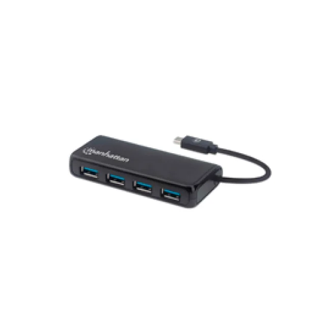 Manhattan Hub USB 3.2 Gen 1 de 4 puertos USB-A USB 3.2 Gen 1, de Tipo-C macho a 4 conectores Tipo A hembra, velocidad de transferencia hasta 5 Gbps, energía por medio del bus, negro image 2