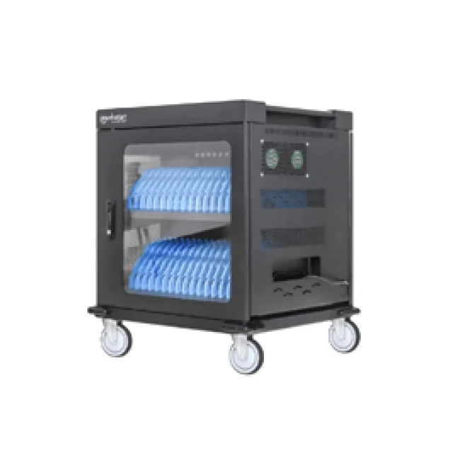 Manhattan Carrito de carga con 32 contactos de corriente alterna 32 Tomas de corriente NEMA 5-15R integradas en la parte posterior, protección contra sobrecarga, amplias ranuras para dispositivos de hasta 15.6", gabinete con cerradura, negro image 2