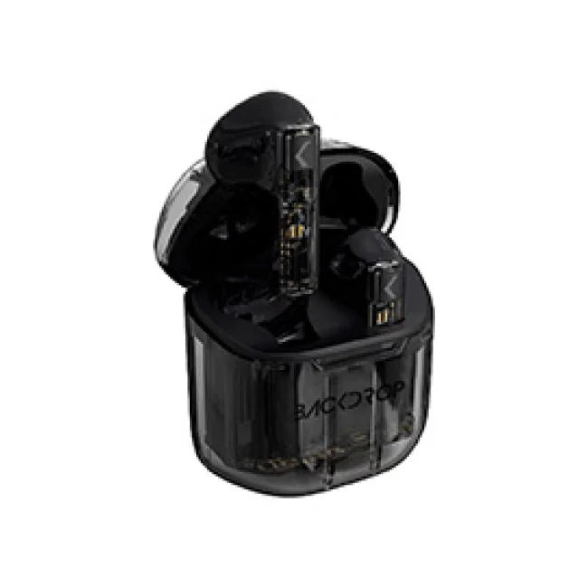AUDIFONOS INALAMBRICOS TWS BACKDROP TRANSPARENTES/10M / TACTIL COLOR NEGRO