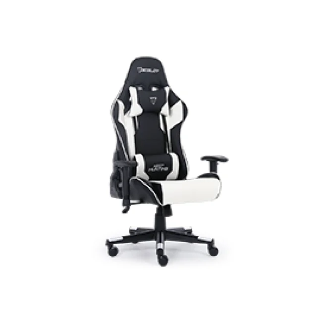 SILLA OCELOT GAMING OSB-04 / VINIPIEL / BASE NYLON AJUSTABLE / DESCANSABRAZOS 2D / PISTON CLASE 4 / RECLINABLE 90-155 GRADOS / HASTA 150KG / COJINES LUMBAR Y CERVICAL / COLOR NEGRO CON BLANCO