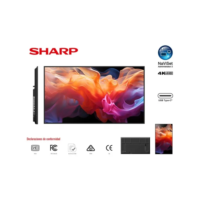 MONITOR PROFESIONAL SHARP 43 PN-E439 UHD 3840 X 2160 16/7, 350 CD/M2, 4000:1, 2 HDMI, USB-C HDCP, RJ-45 image 2