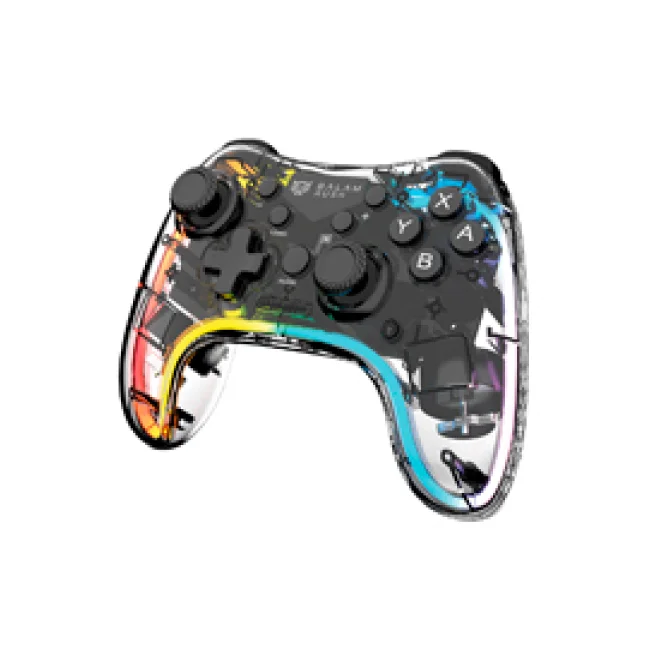 Gamepad BALAM RUSH Inalámbrico Kontrol Glow SW G600 / Bluetooth 5.0 / Compatible con Nintendo Switch + Lite + Oled + Android + IOS + Pc + Vibración Dual + Axis Gyro + Funciones Turbo + RGB / Recargable / Azender Neón - Transparente