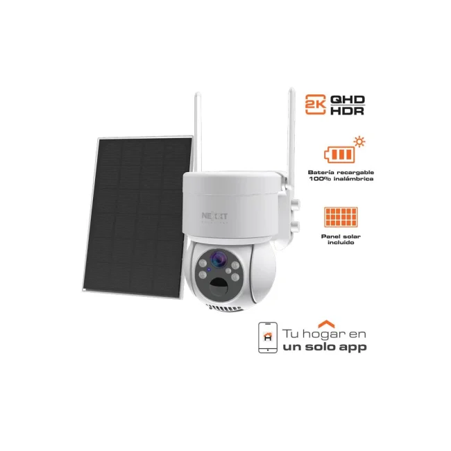 Cámara NEXXT con panel solar para exterior NHC-OP20S/ Resolución 2K de 3MP / 100% inalámbrico/Luz LED/ activada por movimiento