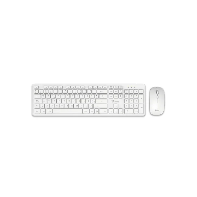 Combo Inalambrico 2 en 1 Stylos Teclado 100% Membrana 105 teclas Conexion USB Nano 2.4Ghz + Mouse 1,600 Dpi 2 Botones Conexion USB Nano 2.4Ghz Blanco