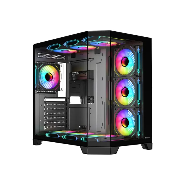 Gabinete Gamer Xzeal X-Tron Mid Tower ATX Panel Der. Vidrio + Metal 2xUSB1.0 + 1xUSD3.0 + 3.5 mm + 4 ARGB Fans Negro