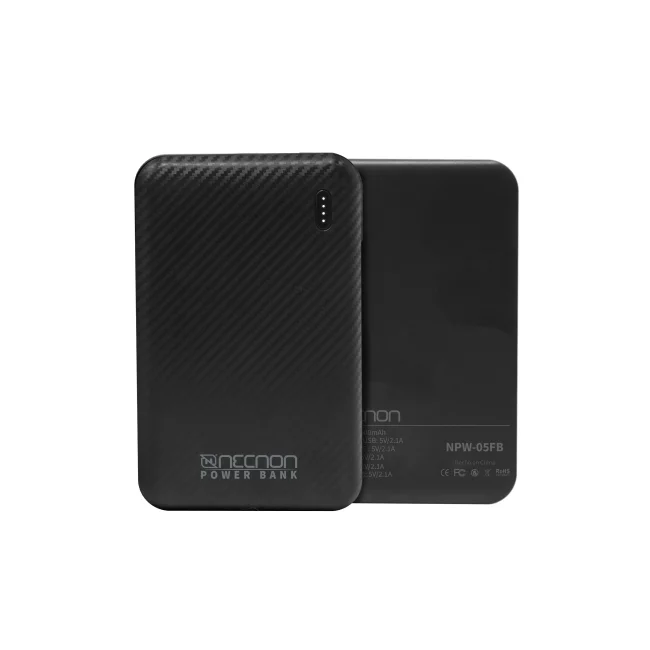 POWERBANK NPW-05FB Necnon 5000mAh CARGA 2.1A 1 A 2 CARGAS INDICADOR LED ENTRADA Y SALIDA TIPO C NEGRO CARGA ACELERADA NBPB0501FB