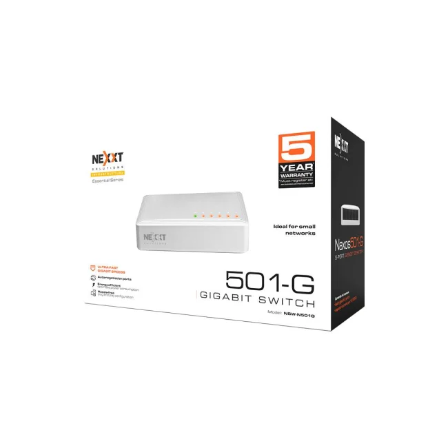 Switch Nexxt Essential de 5 puertos Gigabit, 1 Gbps, 110/220 V