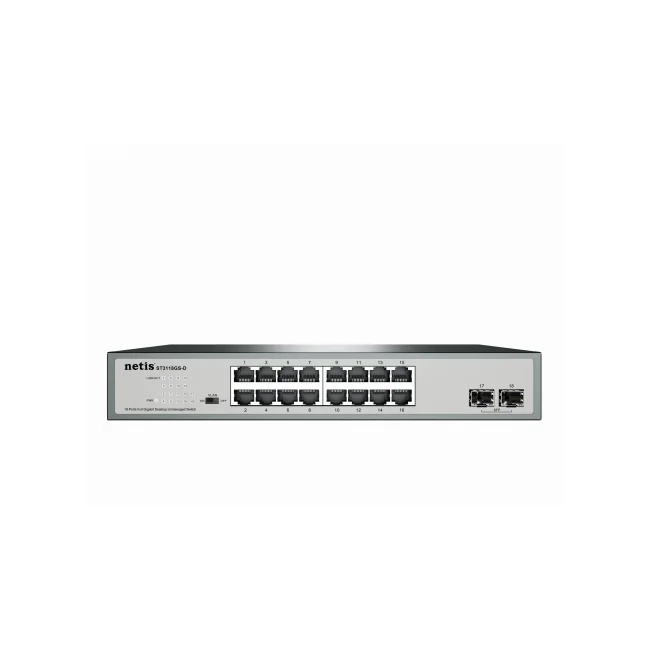 Switch NETIS modelo ST3118GS-D, 16 Puertos y 2 Puertos SFP Gigabit, montable en rack, No administrable