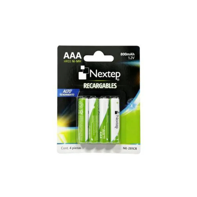 Pila Nextep NE-281CR  Recargable Triple A (AAA) de 1,2 voltios 800 mAh 4 piezas presentación Blister HR03 NiMH 1.2V