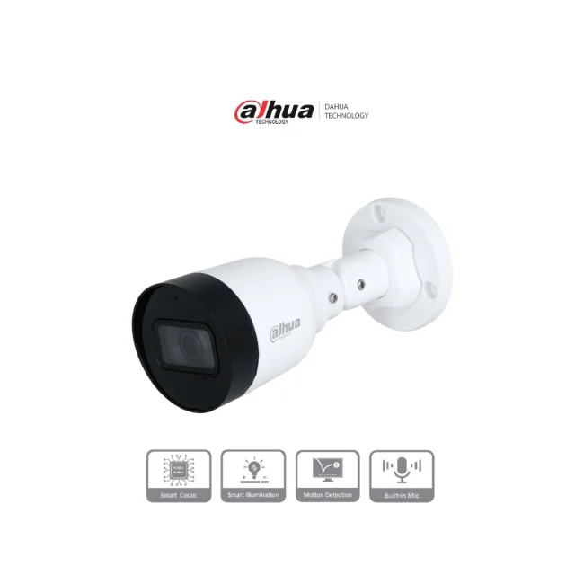 Dahua IPC-HFW1230S1-A - Cámara IP Bullet de 2MP, lente de 2.8mm, ángulo de visión de 102 grados, micrófono integrado, compresión H.265+, IR de 30m, protecc