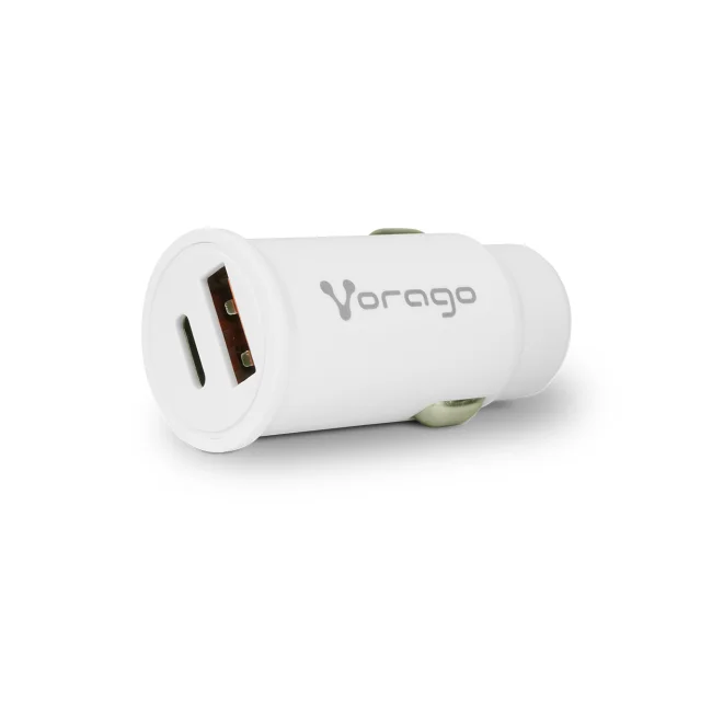 Vorago CARGADOR PARA AUTO AU-305-BK TIPO C PD 20W Y USB A QUICK CHARGE 3.0 BLANCO - Universal Carga rápida