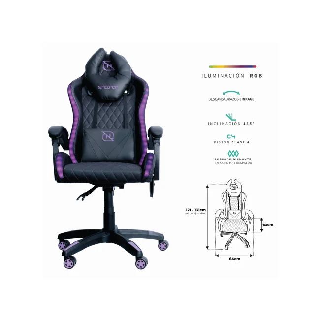 SILLA GAMER RGB NSG-01 FOAM COJIN LUMBAR Y CABEZA NEGRO/FUCSIA (NBSGR133RG)