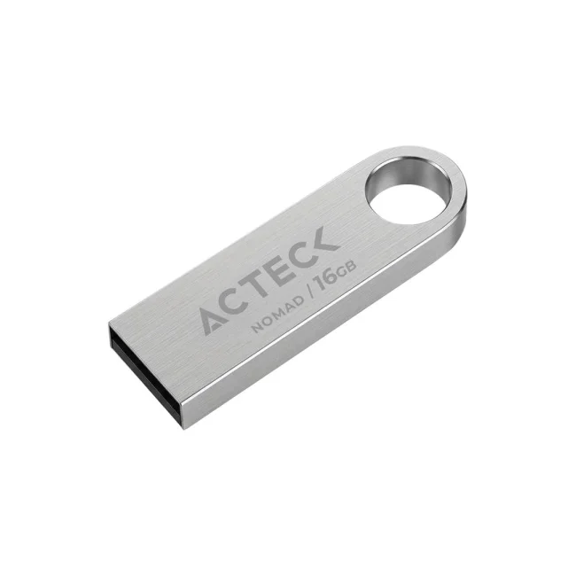 Memoria USB ACTECK 16 GB 2.0 Nomad Metal MUF-16000, Lectura 25 MB/s Escritura 5 MB/s, Metalica Plata