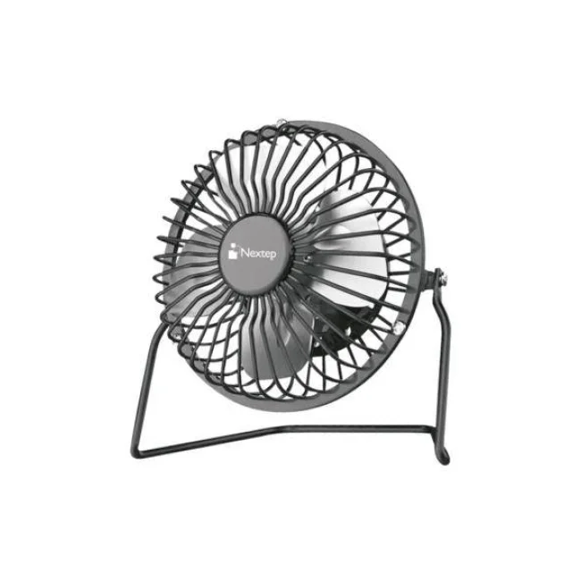 VENTILADOR MINI DE ESCRITORIO NEXTEP METÁLICO CON CONEXIÓN USB, 4 ASPAS DE ALUMINIO COLOR NEGRO NE-690
