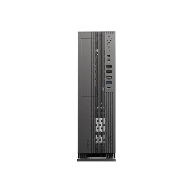 Gabinete ACTECK Mini Torre Slim Onex GS455 / Max MB Micro ATX / Fuente SFX 500 W / 3x USB 2.0 + 1x USB 3.0 + 1x USB Tipo C 3.0 + 1x Mic + 1x Audio / Lector de tarjetas SD / Full Metalico / L220mm / Elite Negro