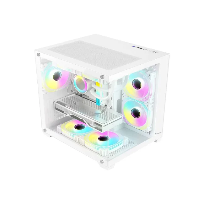 Gabinete Xzeal Panzer II Cubo M-ATX/ITX 2xUSB1.0 + 1x USB3.0 + 3.5 mm + 3 Fans ARGB Blanco
