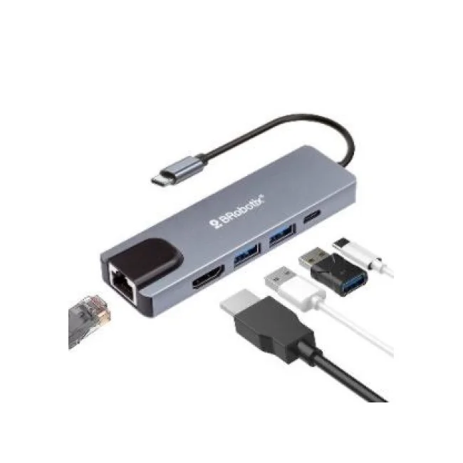 BRobotix 6000694 base para laptop o replicador de puertos USB 3.2 Gen 1 (3.1 Gen 1) Type-C Plata image 2