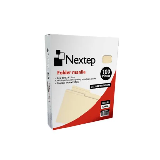 NEXTEP FOLDER MANILA ECONOMICO, NE-010, TAMAÑO CARTA , GRAMAJE 135gr, PAQUETE C/100 piezas