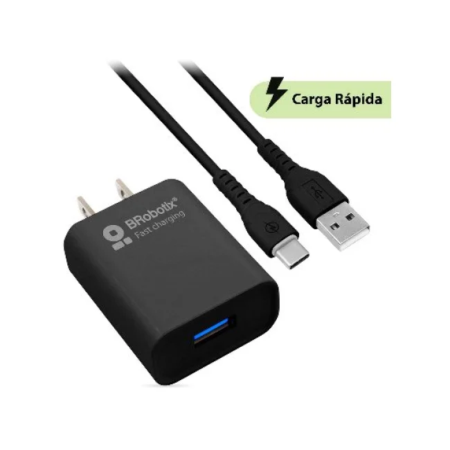 COMBO CARGA R&Aacute;PIDA: CARGADOR USB V3.0 + CABLE USB TIPO "C", NEGRO