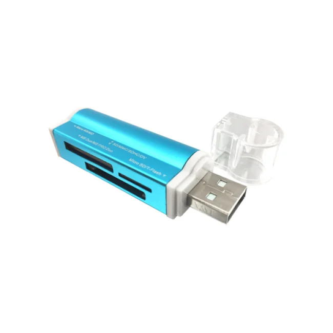 LECTOR DE TARJETAS USB V2.0 "TODO EN UNO": MICRO SD, SD, MS DUO, MICRO MS. MET&Aacute;LICO, AZUL