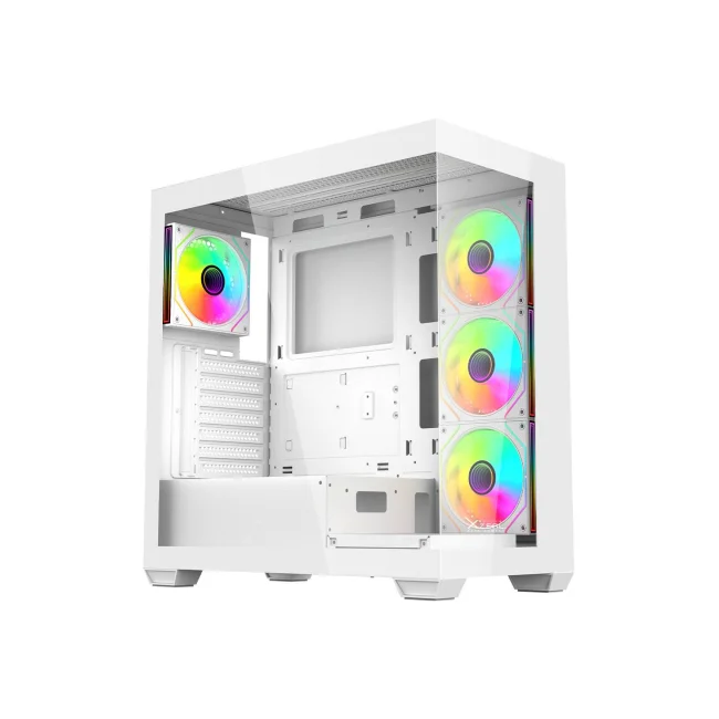 Gabinete Gamer Mid Tower Xzeal ATX Panel Der. Vidrio + Metal 2xUSB1.0 + 1xUSD3.0 + 3.5 mm + 4 ARGB Fans + 1 HUB Blanco