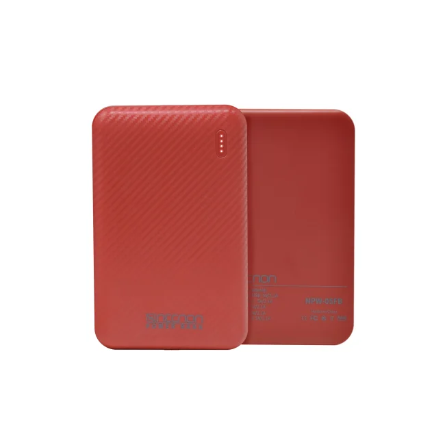 POWERBANK NPW-05FB Necnon 5000mAh CARGA 2.1A 1 A 2 CARGAS INDICADOR LED ENTRADA Y SALIDA TIPO C ROJO CARGA ACELERADA NBPB0502FB