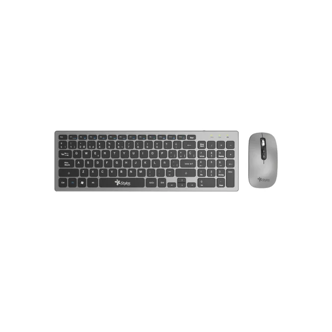 Combo Inalambrico Recargable 2 en 1 Stylos Teclado 96% Membrana 96 teclas Conexion USB Nano 2.4Ghz + Mouse 1,600 Dpi 5 Botones Conexion USB Nano 2.4Ghz con adaptador USB-A a USB-C Gris