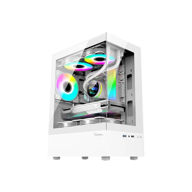 Gabinete Xzeal X-Zynergy M-ATX/ITX 1xUSB1.0 + 1x USB3.0 + 3.5 mm + 3 Fans RGB Blanco