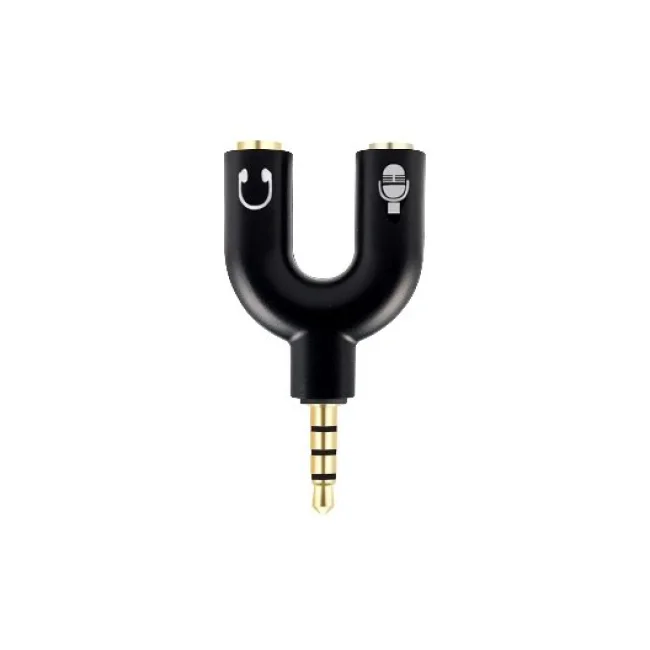 ADAPTADOR STEREO 3.5 MM MACHO A  DUAL 3.5 MM HEMBRA, "Y", NEGRO