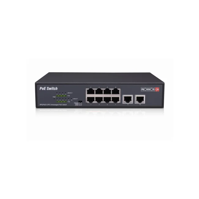 Switch PoE de 8 canales, Total power 120W, en modo CCTV puedes conectar cámaras IP hasta 250 mts