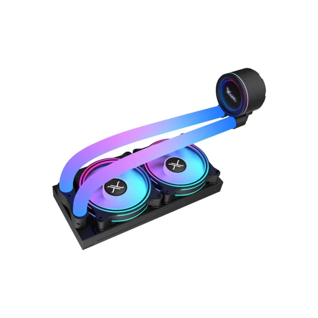 Enfriamiento Liquido Xzeal 240mm Redondo XZ413 para CPU 2 Fan x120mm Mangueras ARGB 3 pines + PWM 4 pines + Seguro para INTEL/AMD Negro