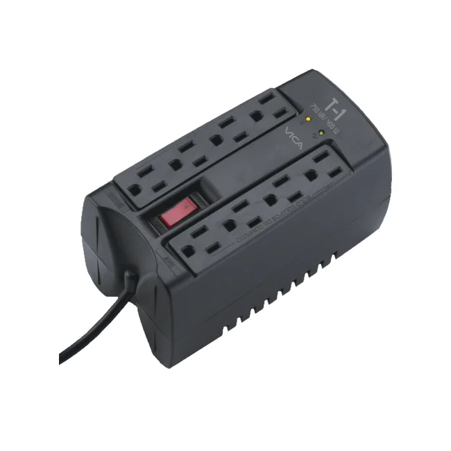 REGULADOR VICA, 750VA/400W, 8 CONTACTOS NEMA 5-15R (4 TOMAS REGULADAS Y 4 CON SUPRESIÓN DE PICOS), 3 CORTES DE REGULACIÓN POR BAJO VOLTAJE ,VOLTAJE NORMAL Y ALTO VOLTAJE, INDICADORES LED,  160X80X90 (MM.). PESO .950KG.
