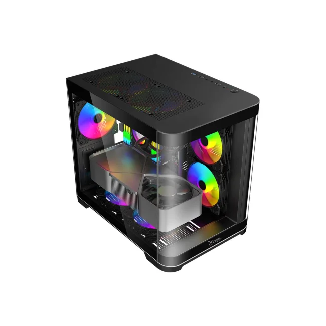Gabinete Curvo Xzeal M-ATX/ITX 2x USB 2.0 + 1x USB 3.0 + 3.5 mm + 3 Ventiladores RGB Negro