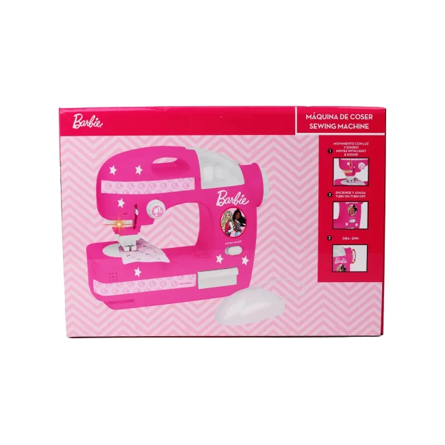 BARBIE MÁQUINA DE COSER CON LUZ Y SONIDO PORTATIL ROSA