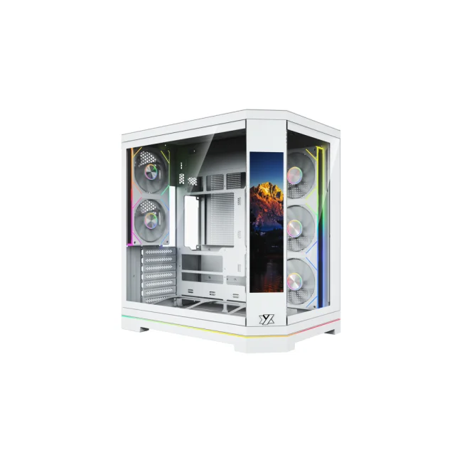 GABINETE XYZ NEUTRON X PRO, 5 VENT 120MM, PANTALLA FRONTAL, CRIST TEMP/ MALLA ATX WHITE